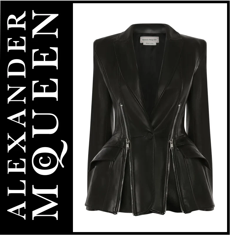 Alexander McQueen Giacca in pelle con cerniera nero US2 IT38
