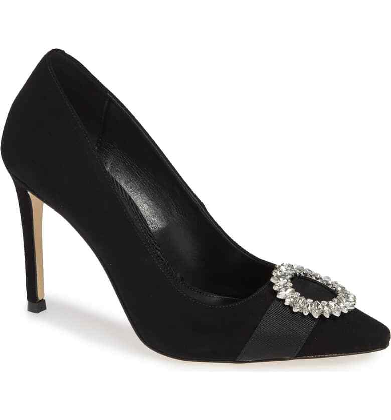 Michael KORS VIOLA BLACK SUEDE JEWELED POINTY TOE PUMPS US M I