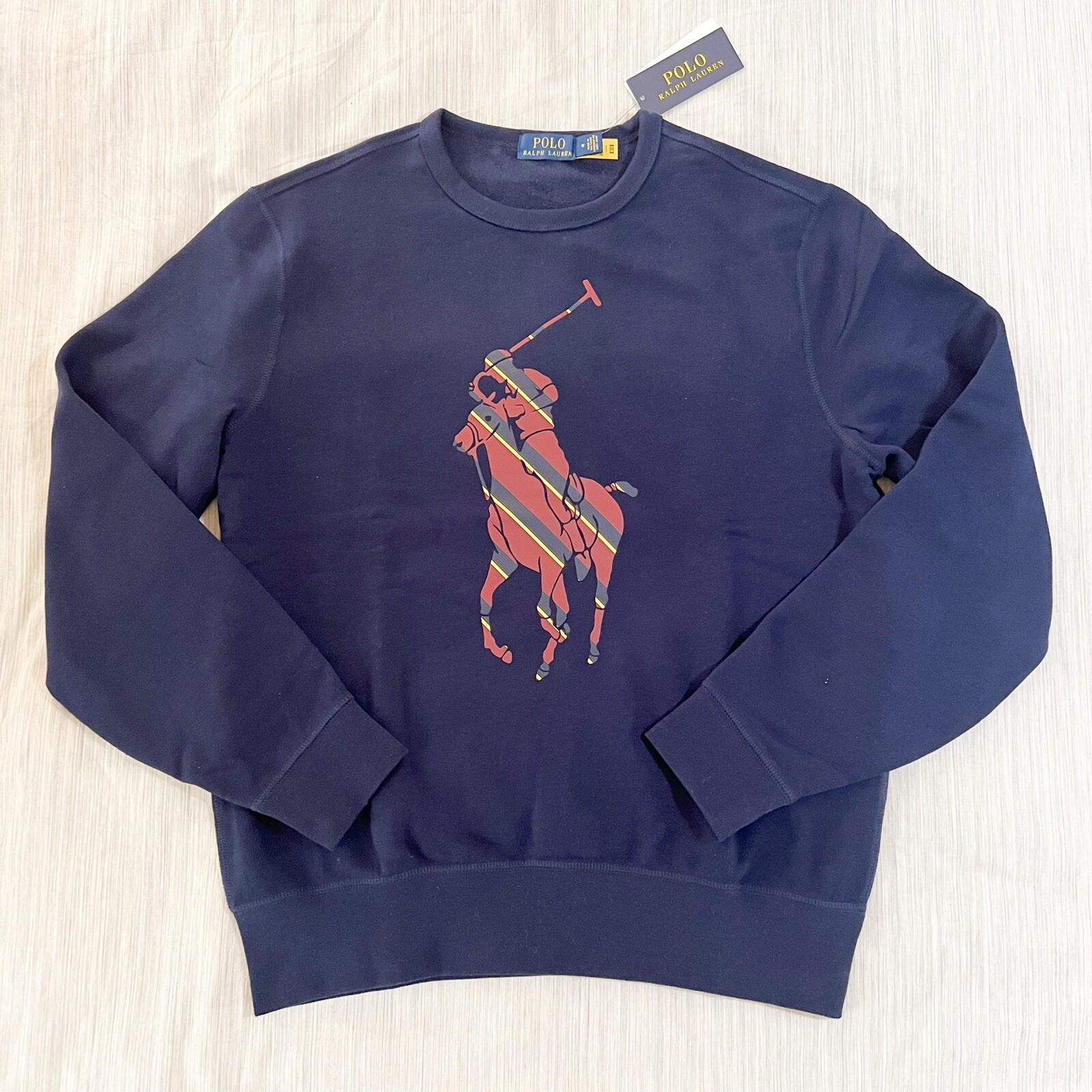 POLO Ralph Lauren Varsity BIG PONY felpa doppia maglia blu navy nuova con etichetta taglia XL