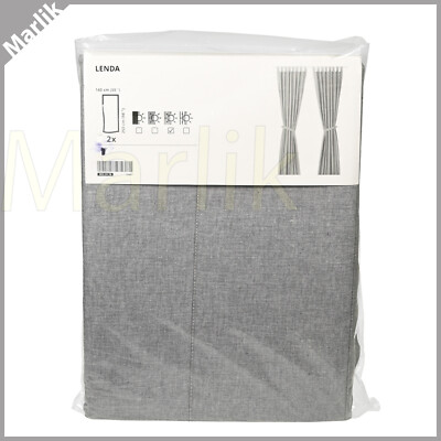 #ad Ikea Lenda Curtains w Tie Back 1 Pair 55x98quot; Gray 100% Cotton 403.191.76 NEW $59.00