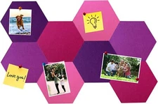8Pcs Hexagon Felt Cork Board Tiles, Self Adhesive Hexagon, C- Gradual Purple 