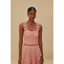 NWT Farm Rio Light Pink Guipure Sleeveless Corset / Cropped Top XL MSRP- 175