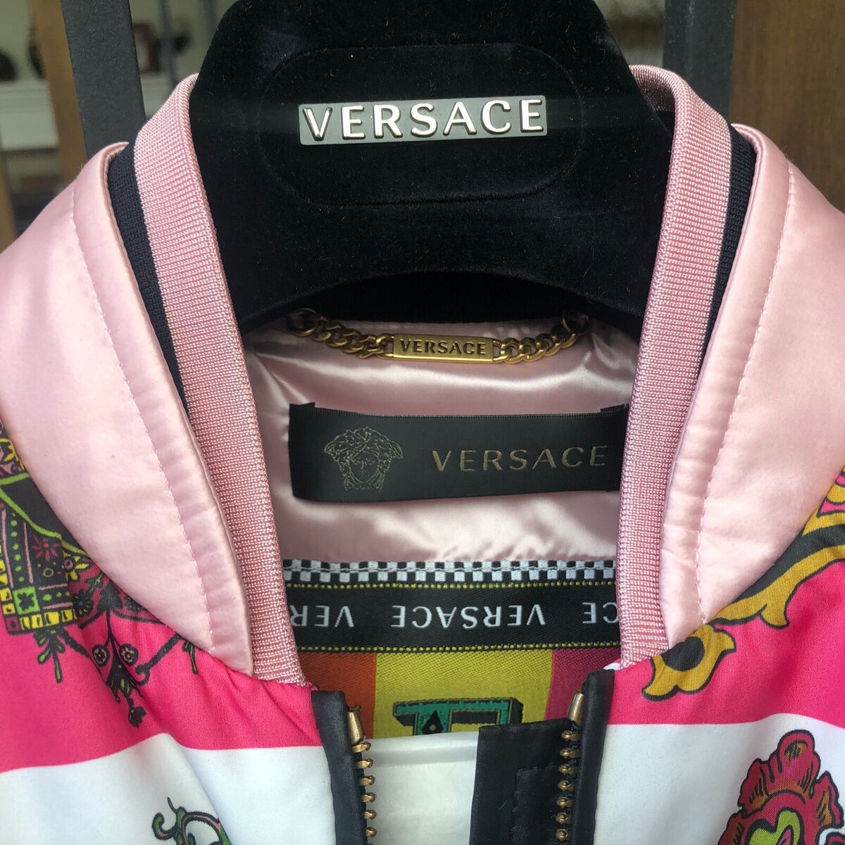 Authentic VERSACE Alphabet Print Bomber Jacket In Multi