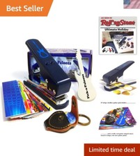 Custom Guitar Pick Maker Punch with Smoothing File  Leather Chain Holder - Blue