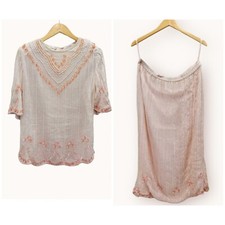 Vintage SCALA 100 PURE SILK Beaded Pink 2-Piece