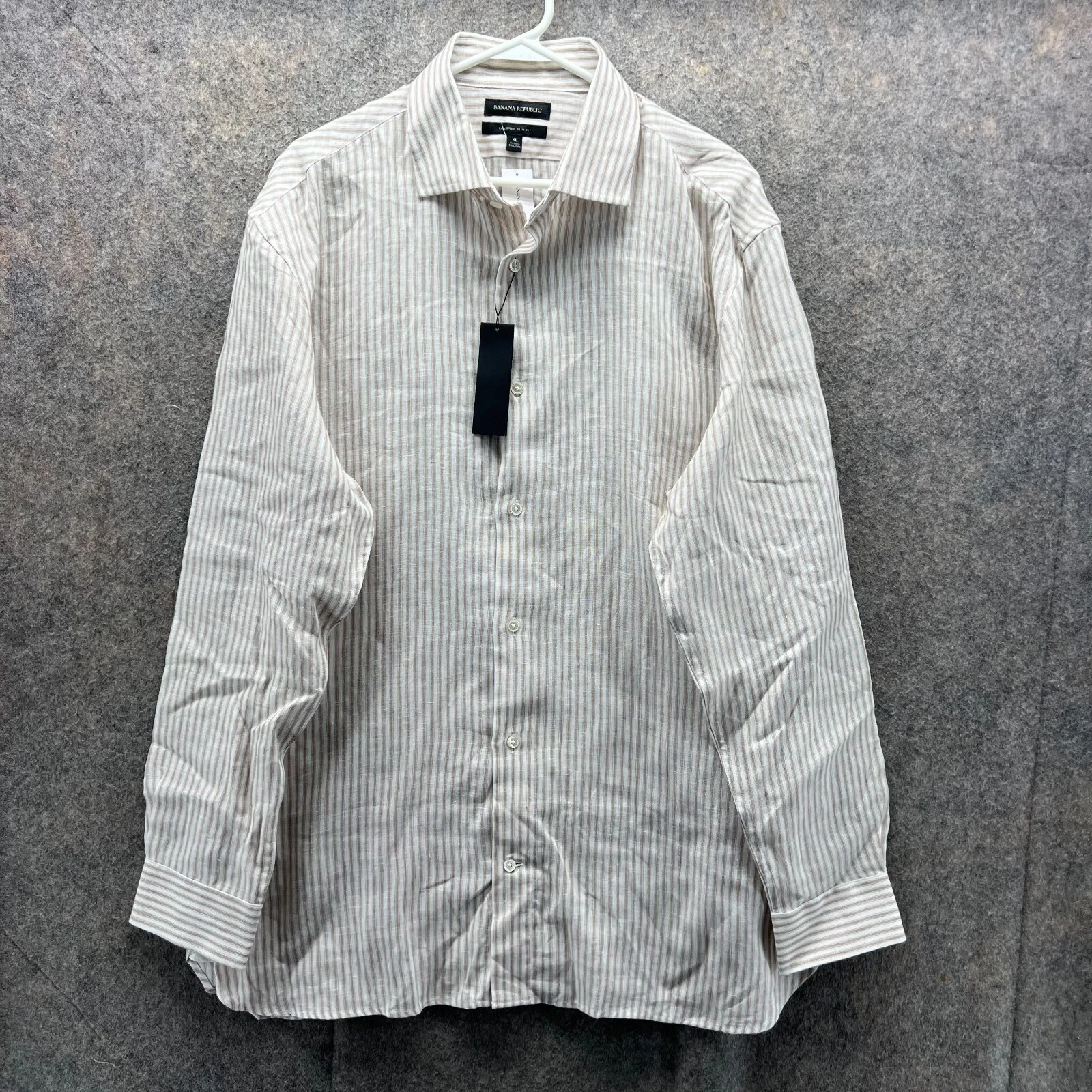 Banana Republic Shirt Men XL Beige Casual Button Down Tailored Slim Linen New