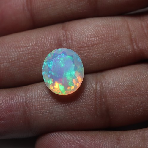 4.6 Ct 14.1x12.5 MM Natural AAA Green Blue Fire Ethiopian Opal Oval Cut Gemstone - Picture 6 of 11
