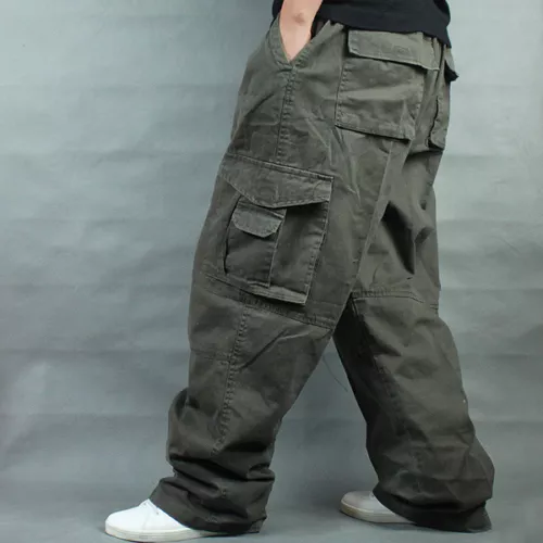 New Mens Hip Hop Pants Loose Cotton Blend Pocket Baggy Cargo Carpenter Overalls - Picture 4 of 18