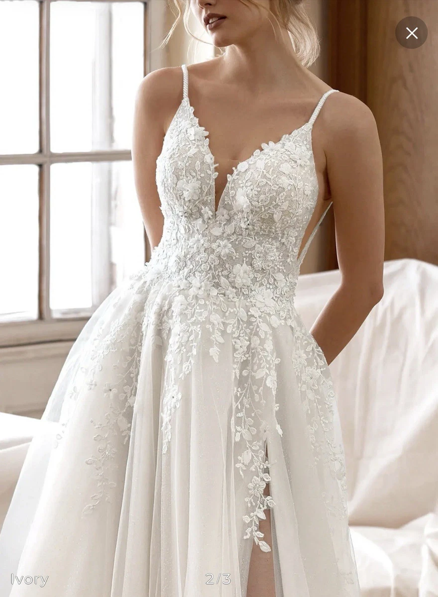 knee length dresses for ladies Beaded Floral Lace Glitter Illusion Wedding Dress main image 1