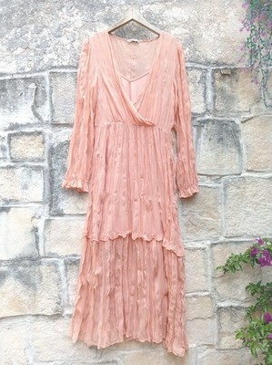  Maxikleid Gr.36/38/40 Abricot langes Sommer Kleid   boho hippie beach Elegant 
