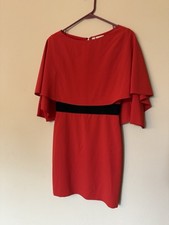 Alice + Olivia 2 Cairo Cape Sheath Crepe Dress Poppy Red and Black Mini Dress