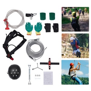 120Ft Zip Line Kit for Kids Adult Up to 330lb w/ Spring Brake, Trolley, Helmet