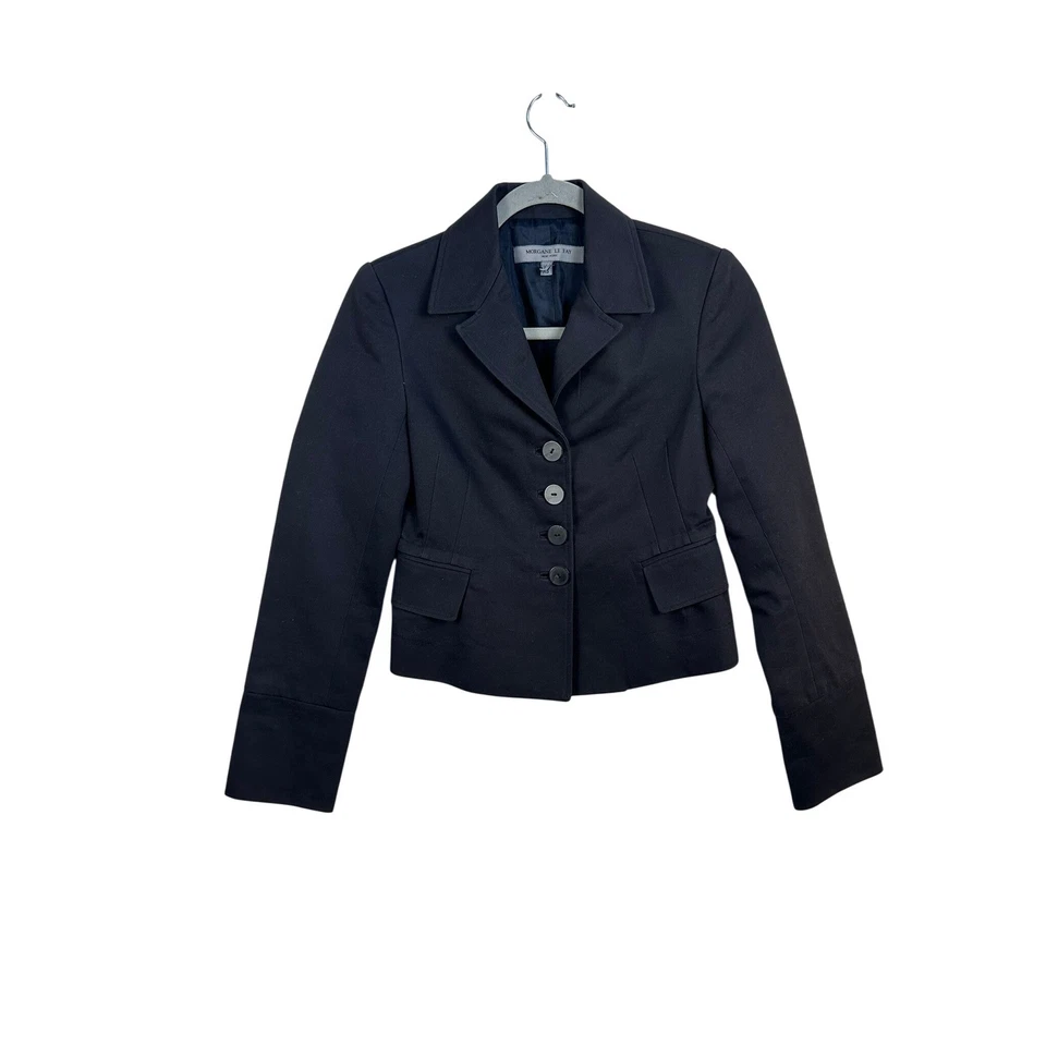 Morgane Le Fay Cropped Blazer Women XS Navy Blue Excellent Cotton Alpaca Jacket - Image 1 of 4