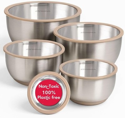 Ziruma Ungiftige Rührschüsseln mit Deckel Set, Edelstahl & Glas, 5 Stück... 