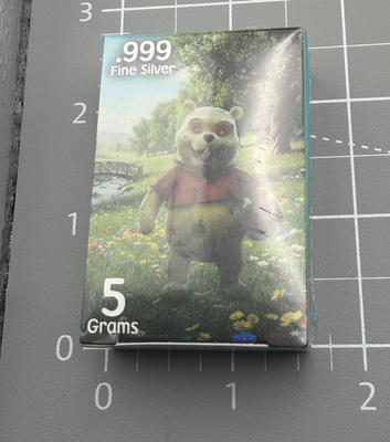 Zombie Winnie the Pooh 5 Gram .999 Fine Silver Bar Pan Silver Co