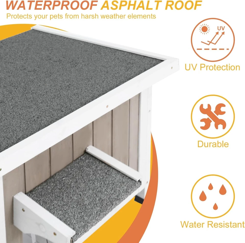 Casa para gatos al aire libre Petscosset para gatos salvajes, refugio para gatos de madera maciza resistente a la intemperie Foto 4 de 4