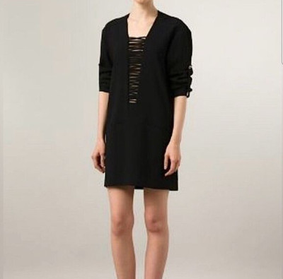 IRO Odriane Ladder Front Crepe Mini Dress NEW Sz 36/4 US Black Roll Sleeve