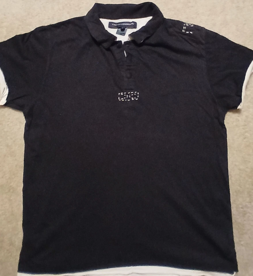 Camisa polo vintage French Connection azul marino y blanco para hombre M dobladillos sin terminar Foto 2 de 4