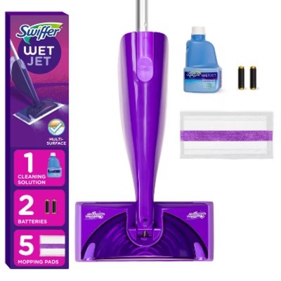 Swiffer WetJet Floor Mop Starter Kit, Spray Mop with 5 Pads & Solution