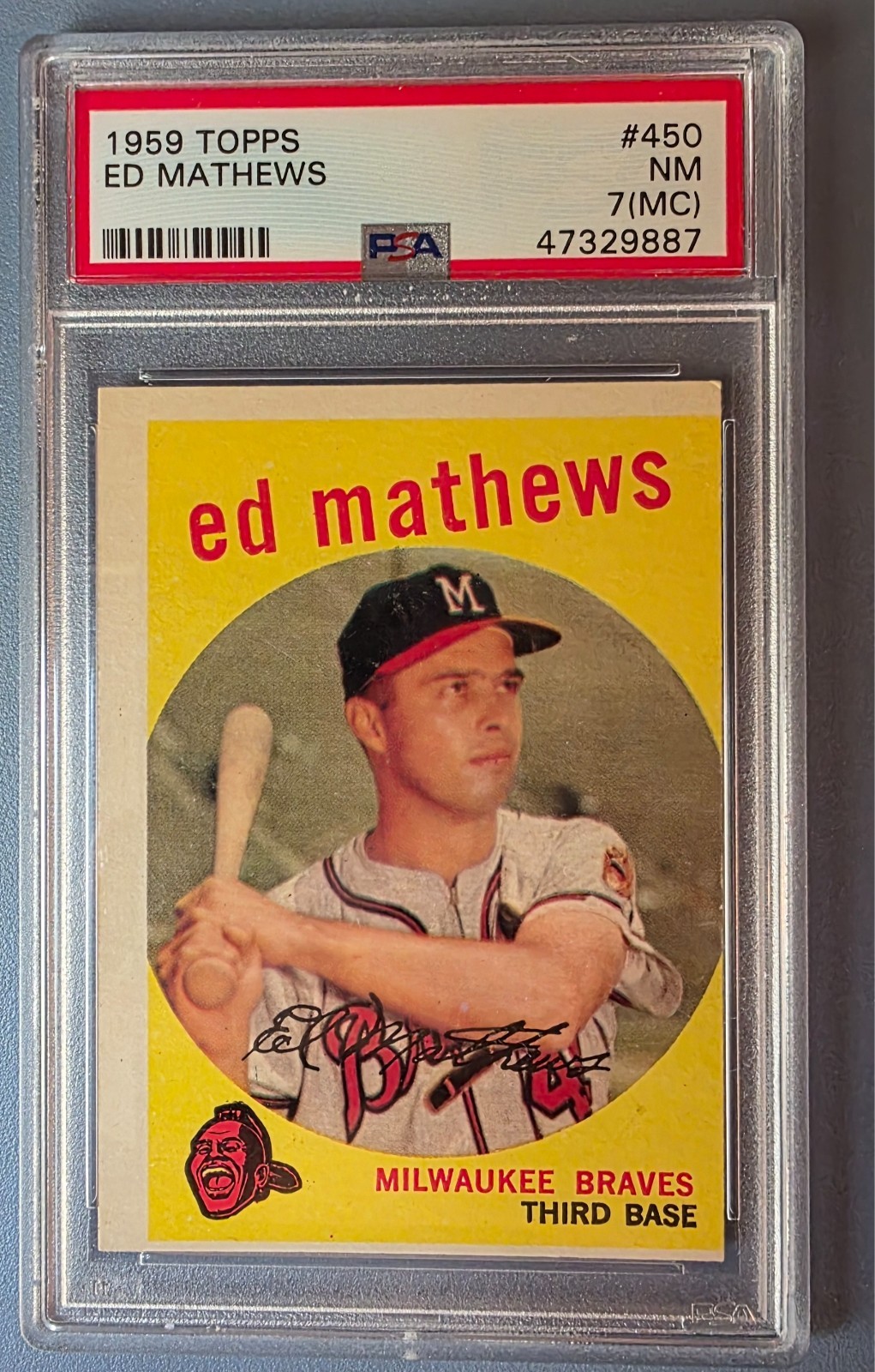 1959 Topps Baseball Ed Mathews Milwaukee Braves Card #450 PSA 7