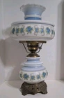 Vintage Quoizel Blue Floral Boudoir Parlor Lamp 24" 3-Way MCM 70s Roses