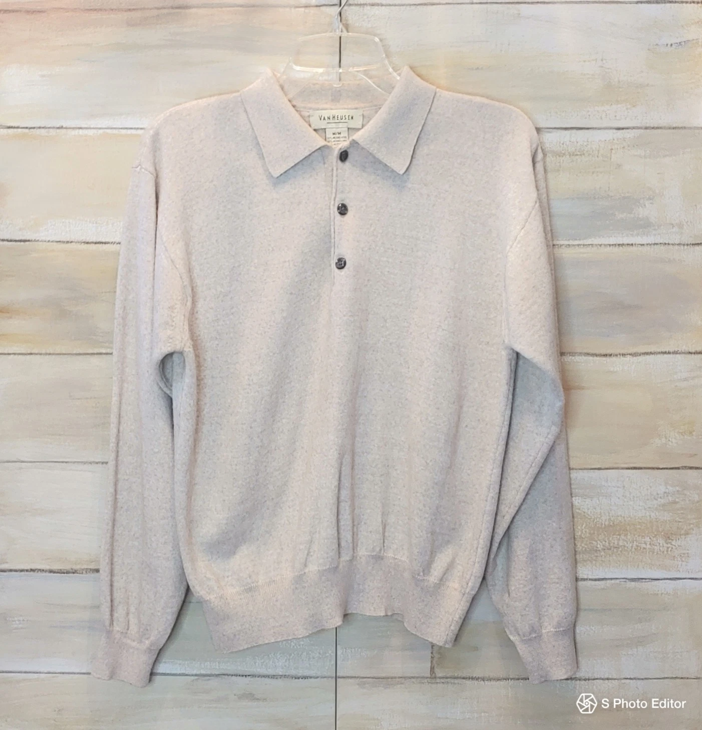 Van Heusen wool blend collared long sleeve tan Men's casual Sweater top Medium