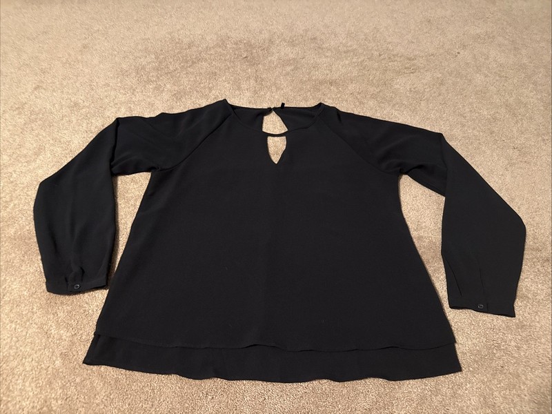 Only Mariana Pullover Shirt Keyhole Neck Long Sleeve Black Crepe 2016 Button