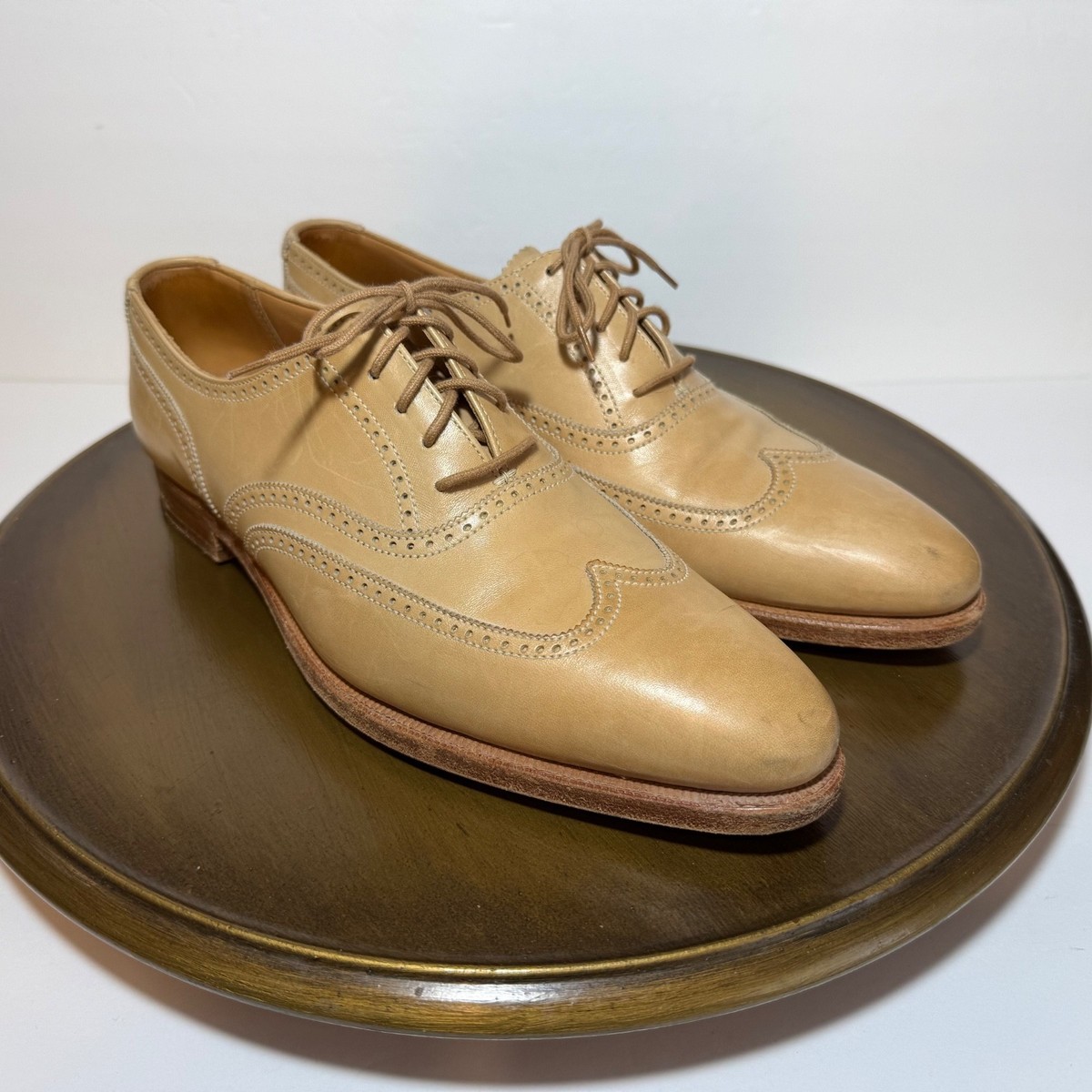 Brooks Brothers Mens Tan Leather Brogue Cap Toe Oxford Shoes 8 D Made in USA Peal & Co Brooks Brothers Oxford Shoes Mens 8.5 Brown  main image 2