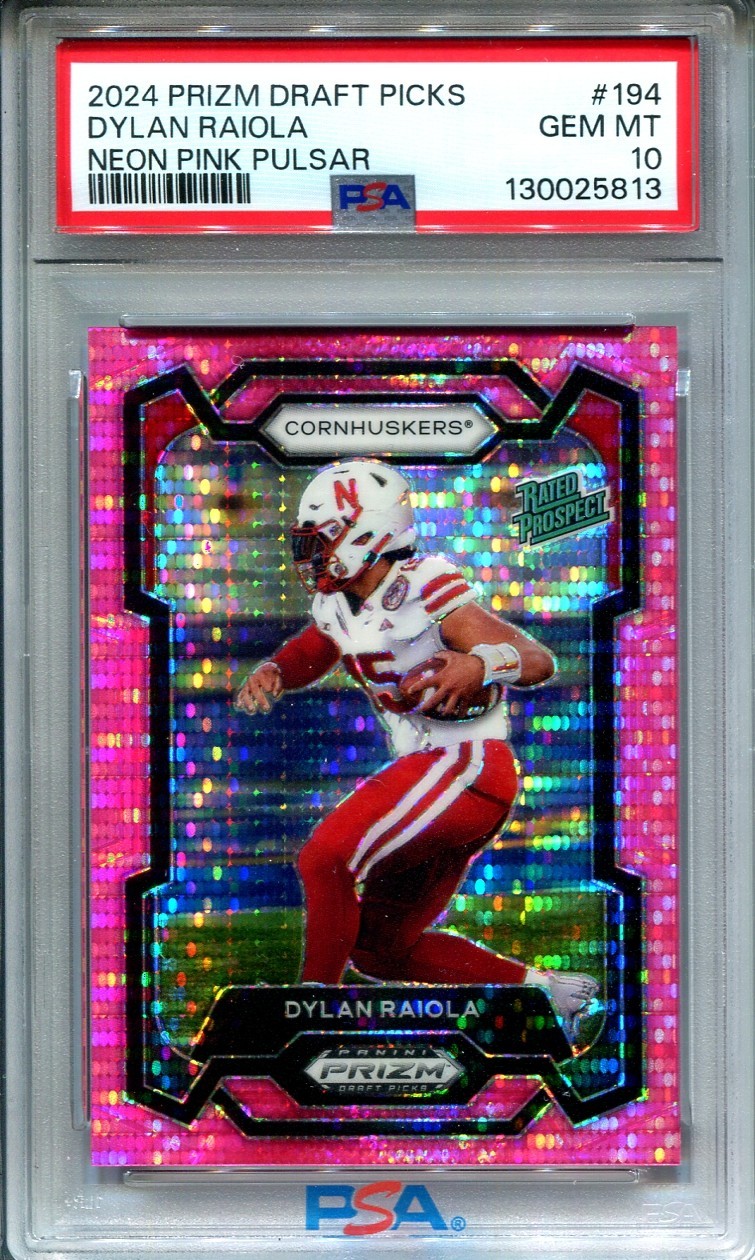 2024 Prizm Draft Picks Dylan Raiola Neon Pink Pulsar /15 #194 PSA 10