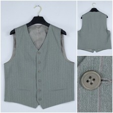 Mens Waistcoat Large Size US 42 Vintage Grey Striped Formal Wool Dress Vest