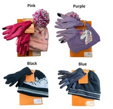 Member's Mark Kid's Flat Knit Beanie Hat With Pom Pom  Gloves Set