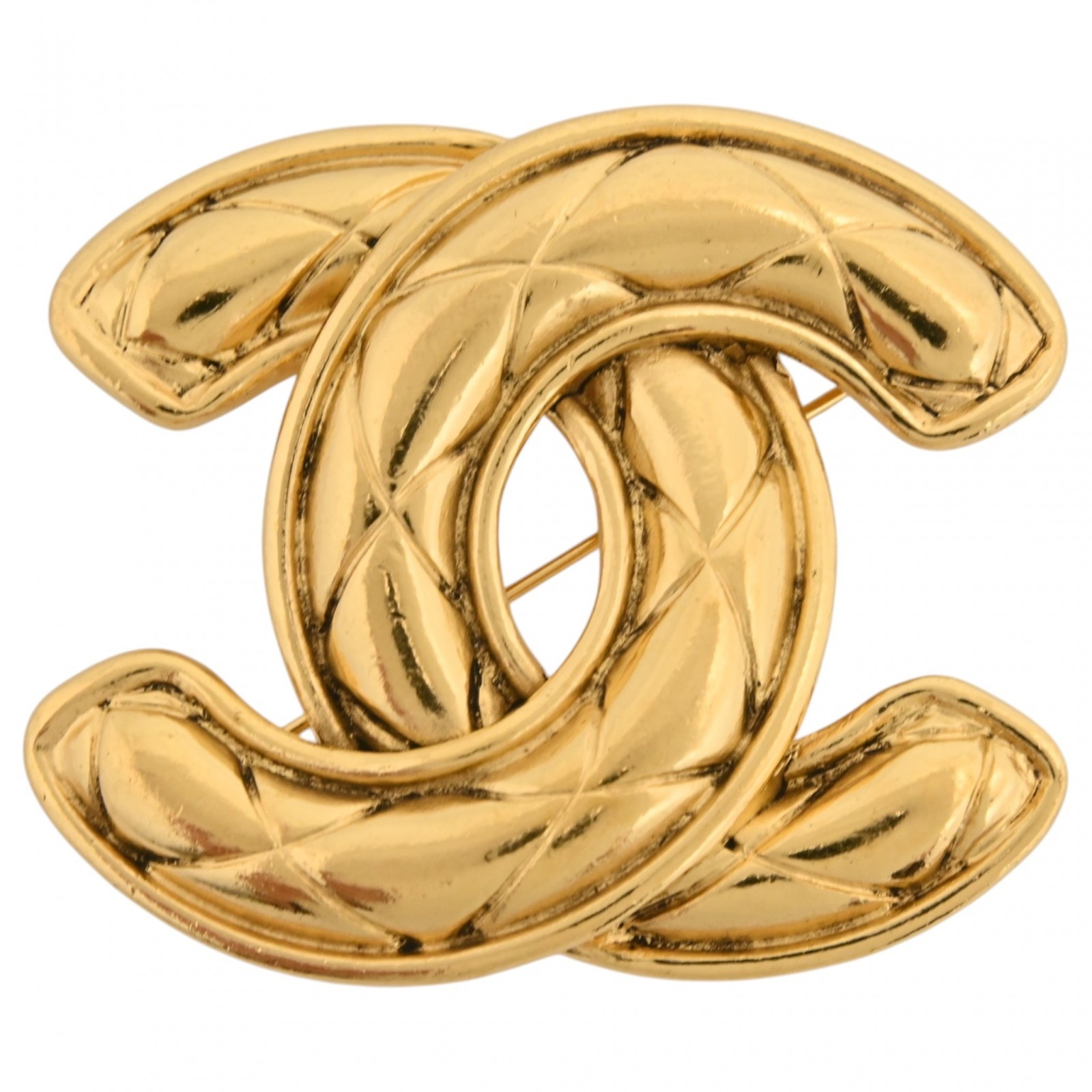 Auth CHANEL Coco Mark Quilted Motif Brooch GP Vintage ch8541ss