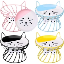 Sunnyray Cat Feeder, 4 Pcs Elevated Ceramic Cat Bowls with Metal St... Fast Ship