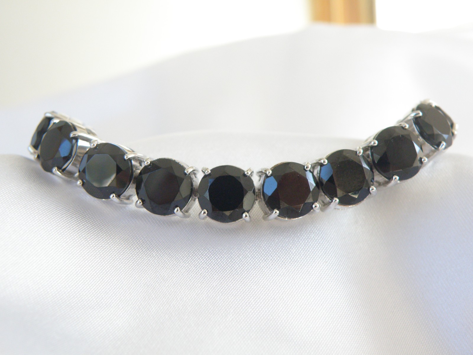 Sterling Silver 925 Natural 50tcw Black Spinel Tennis Bracelet 8"