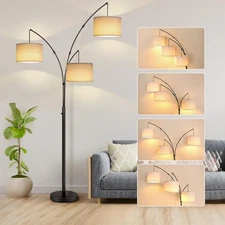 Arc Led Floor Lamp, Modern Black 3 Light Tall Floor Lamp for Bedroom, 2400lm ...