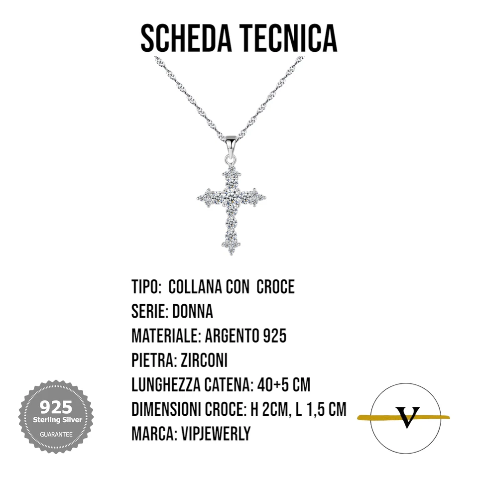 COLLANA DONNA IN ARGENTO 925 CON CROCE E ZIRCONI BIANCHI VINCENT PAUL - Immagine 4 di 4