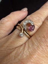Stunning pink tourmaline and diamond vintage wedding ring engagement ring 9ct