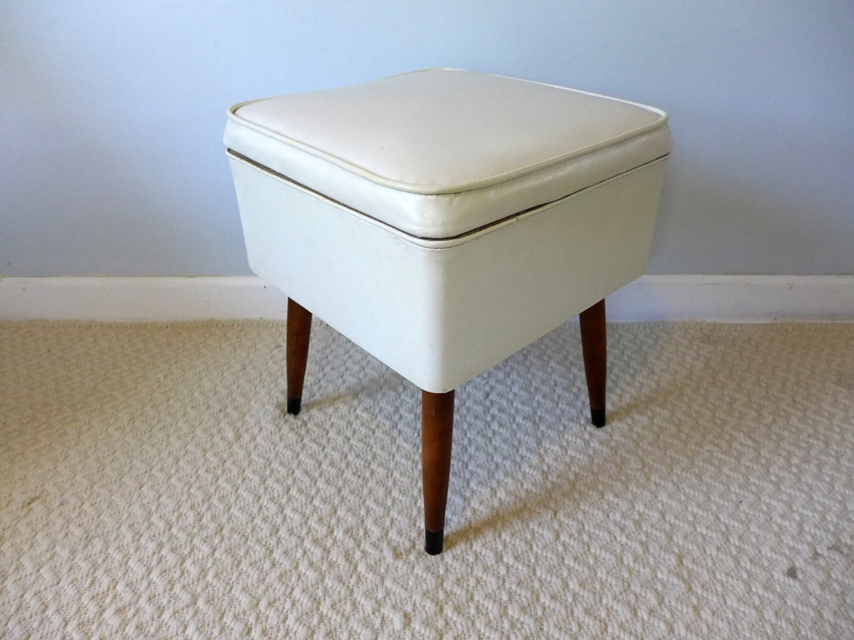 Vintage Vinyl Singer Sewing Ottoman Mid Century Modern Storage