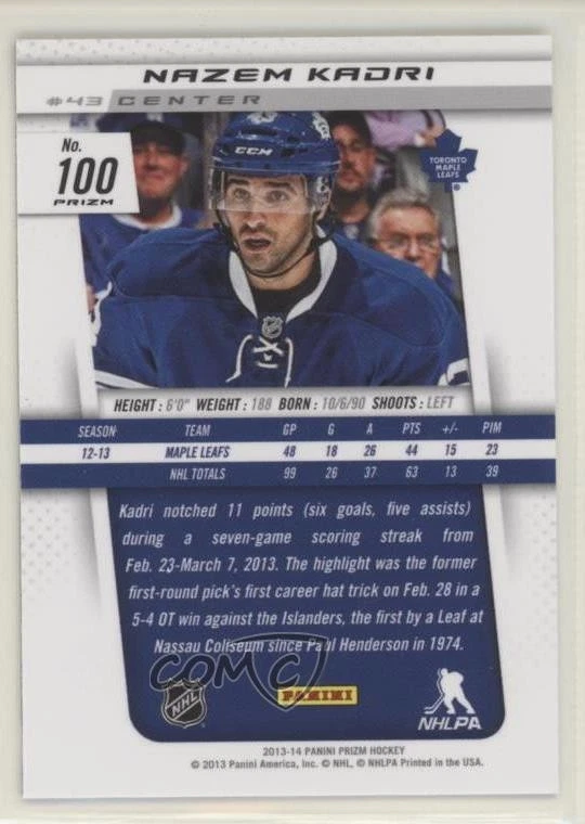2013-14 Panini Prizm Green Prizm Nazem Kadri #100 - Image 2 of 2