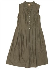 Vintage Womens Sleeveless A-Line Dress UK 16 Large Khaki Floral XV09