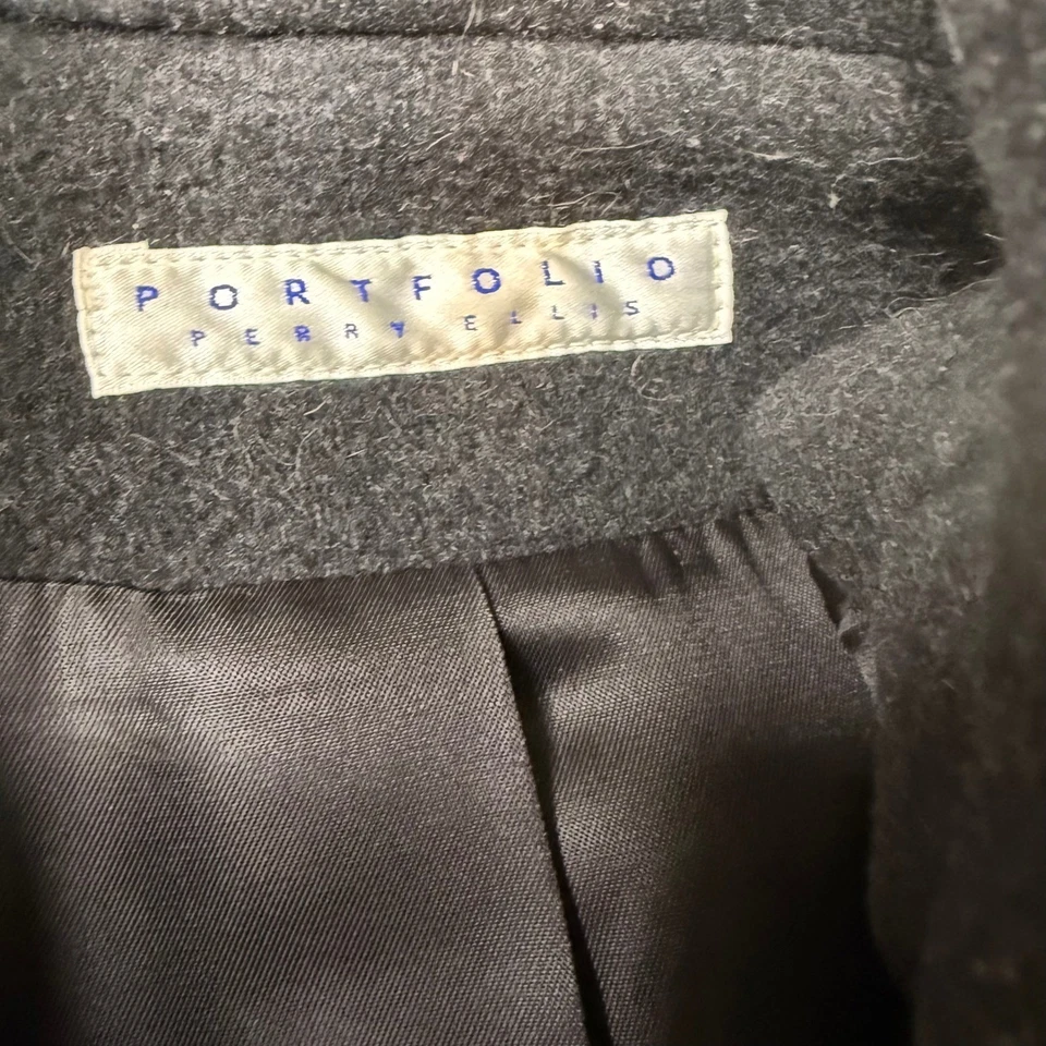 Perry Ellis Portfolio Overcoat – Wool-Blend Double Breasted, Black, Size L - Image 4 of 4