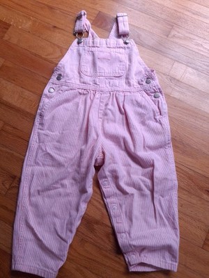 Vintage Oshkosh B Gosh Vestbak Pink Denim Striped Overalls Size 3T
