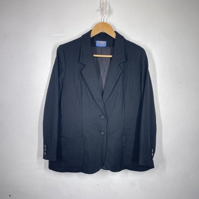 Vintage Pendleton Blazer Jacke Damen 14* (kein Etikett) schwarz 100 % Wolle hergestellt in den USA