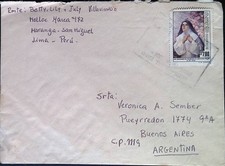 CMI) 1986. PERU SAINT ROSE OF LIMA. ENVELOPE SENT TO ARGENTINA. XF
