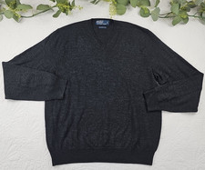 VTG Polo Ralph Lauren Men's 100 Merino Wool V-Neck Pullover Sweater Size L Gray