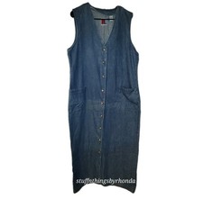 Vtg 90s Style Sun Belt Denim Midi/Maxi Dress Retro Sleeveless Button Down Large