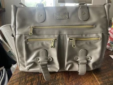 Six Pack Fitness Renee Tote Meal Prep Management Bag in Stone Beige Faux Leather