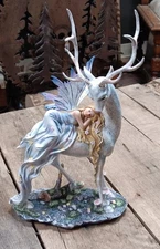 Fantasy Fairy Sleeping on White Stag Resin Figurine Statue Woodland