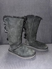 UGG Black Suede Tall Boots with Ribbon Bows Size 9