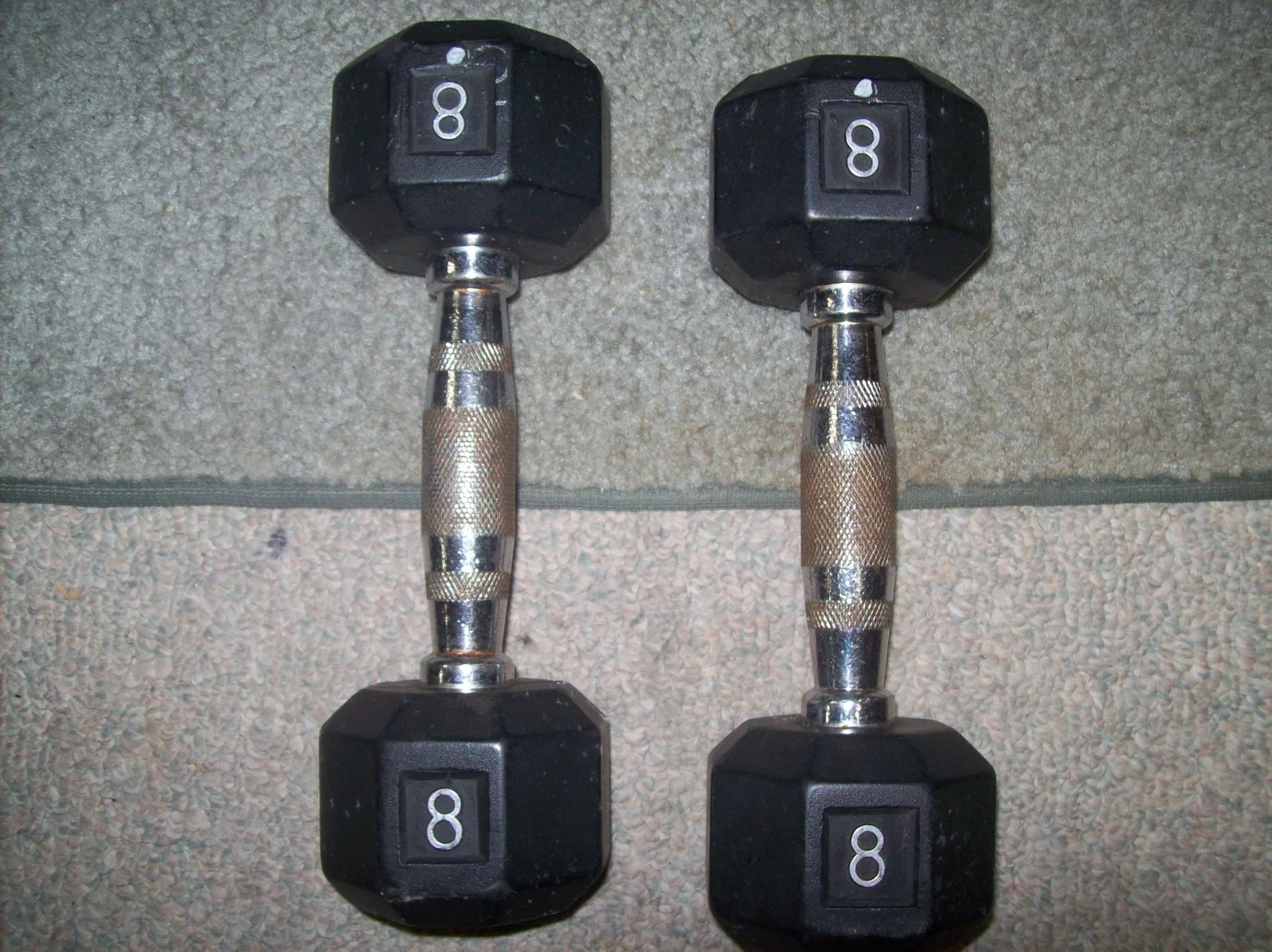 PAIR of 8lb. DUMBBELLS CHROME KNURLED HANDLES Bodybuilding FITNESS exercise GYM